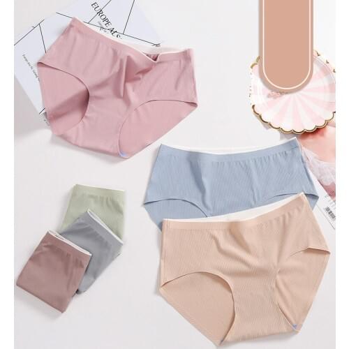 New iced-silk trackless women underwear Soft threads and breathable Lady Panties with one-piece triangle shorts Briefs M/L/XL