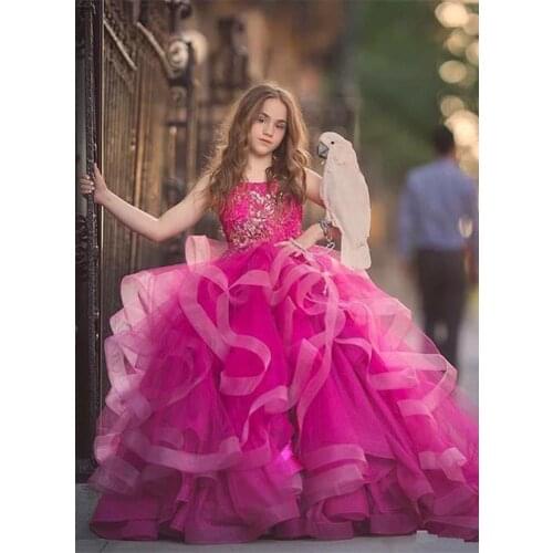 Gorgeous Flower Girl Dresses Spaghetti Tulle Pageant Birthday party Applique Princess Gown First Communion Dresses