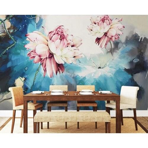 Vintage oil painting lotus wallpaper mural papel de parede,living room sofa TV wall bedroom wall papers home decor restaurant