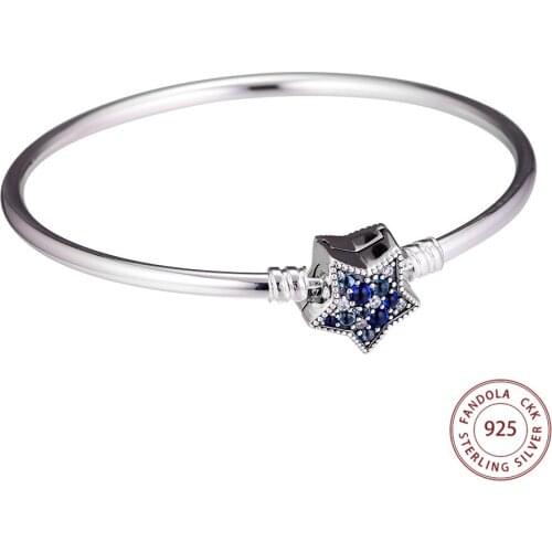 Bright Star Clasp Bangle Argent 925 Sterling Silver Moments Bangles Bracelets for Women Fine Jewelry pulseras mujer