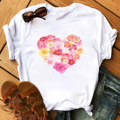 Femme Casual Summer Loose Harajuku Shirt Top Women Clothes Red Heart Butterfly Print Women Tshirt Short Sleeve Graphic Tee Shirt