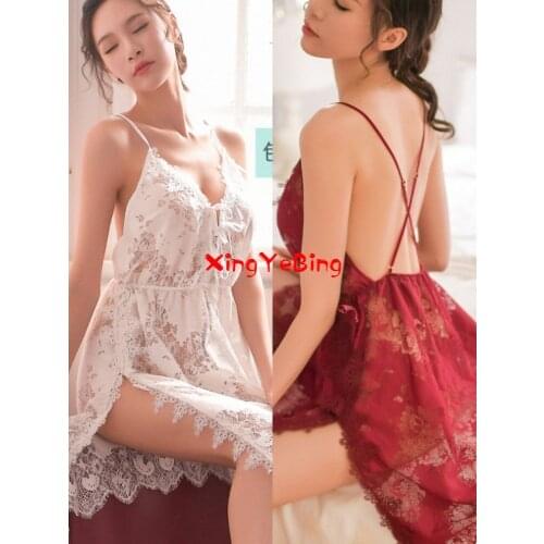 Female Large Size Seducing Sexy Underwear Side Slit Lace Strap Nightdress Female Transparent Sexy Pajamas