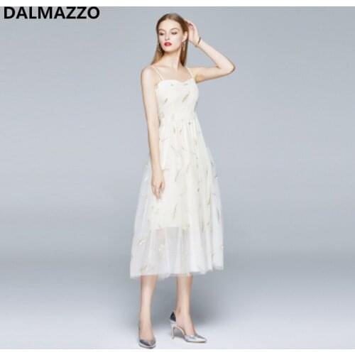 Vintage Mesh Embroidery Women Spaghetti Strap Sleeveless Slim Long Dress 2020 Summer Designer Big Size Runway Dresses Femme 2XL