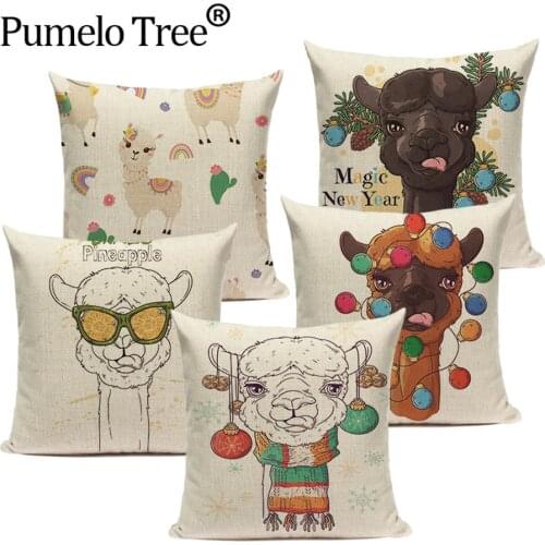 1Pc Animal Llama Alpaca Throw Cushion Cover Cartoon Animal Decorative Pillow Cover Cute Alpaca Home Decor Sofa Car Pillow Cases