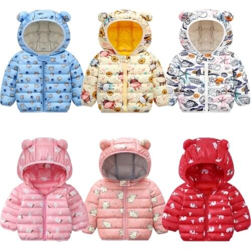 2021 New Winter Baby Girls Jacket Full Print Cartoon Pattern Keeping Warm Coat For Kids Toddler Children Hooded Outerwear
