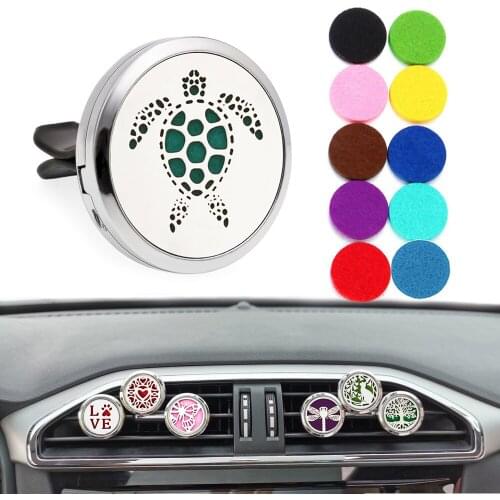 30mm Auto Diffuser Locket Vent Clip Car Air Freshener Turtle Heart Essential Oil Aromatherapy Perfume Locket With 10pcs Pads