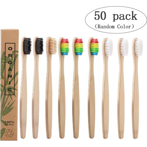 50 Pack Eco-Friendly Bamboo charcoal Soft Bristles BPA-free Biodegradable Teeth brush Oral Care Toothbrushes travel tube box set