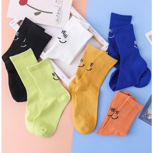 6 Pairs New Women Funny Bright Colored Happy Expression Harajuku Hipster Skateboard Street Sport Unisex Family Cotton Socks