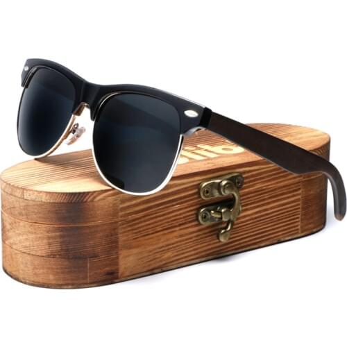Ablibi Bamboo Wooden Sunglasses for Womens Semi-Rimless Polarized Designer Blue Sunglasses in Wooden Box
