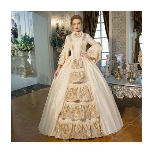100%real champagne bowknot venice carnival ball gown Medieval Renaissance Gown queen Victoria dress/Marie Antoinette/ Belle ball