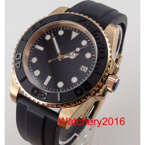 BLIGER 40mm Sterile Black YM Brushed Insert Blue Luminous Self Winding Men Watch NH35A MIYOTA 8215 No Magnifier Rubber Strap New