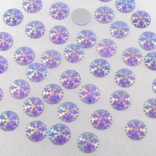 BOLIAO 40Pcs 12mm (0.47In) Round Snowflake Rhinestones Flatback Purple Resin For DIY Clothes Cell Phone Beauty Crafts