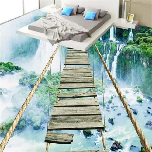 Beibehang Large custom-made paste mountain waterfall thrilling rope wooden bridge 3D thick non-slip floor papel de parede