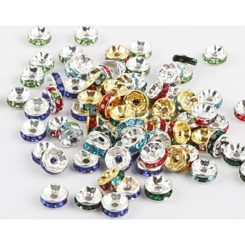 50pcs/lot 4/6/8/10mm Rhinestone Rondelles Beads Round Crystal Loose Spacer Beads for DIY Jewelry Making Bracelet Accessories