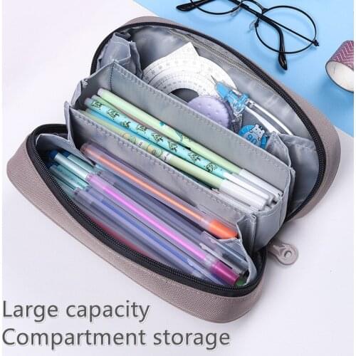 Three-layered large-capacity pencil case portable cloth canvas school student stationery box multifunctional simple pencil case