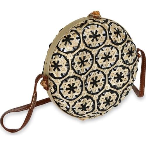 Womens Black Rattan Summer Straw Bag