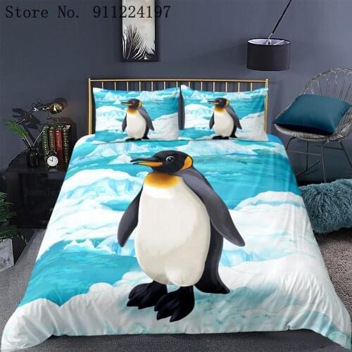 Home Textile Snow Bedding Set Penguin Quilt Cover Single Double Queen King Size For Kids Cartoon Animal Printing Duvet Cover