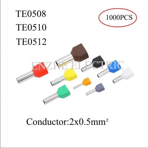 Two-wire pre-insulated tubular terminal double-tube insulated TE0508 TE0510 TE0512 insulated twin cord end terminal 2*0.5mm2
