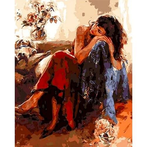 GATYZTORY Diy Frame Red Dress Woman Figure Painting By Numbers Kit Modern Wall Art Picture Acrylic Paint By Numbers For Gift