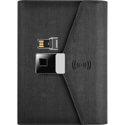 2021 China Products Luxury Business Gifts A5 USB Flash Drive PU Leather Notebook Journal Agenda Wireless Power Bank Lock Diary
