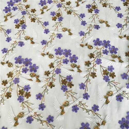 Bird flower design embroidery lace fabric Wedding Dress Tulle Skirt Material fabrics for patchwork