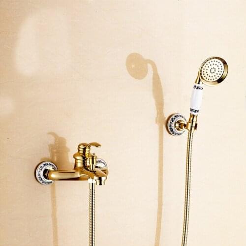L16053 Wall Mounted Gold Color Hot & Cold Water of Good Quality Bath Faucet Come with Hand Shower and Hose