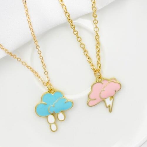 Cute pink blue cloud Pendant Necklace rain lightning Mood Necklace A necklace gift from a good friend