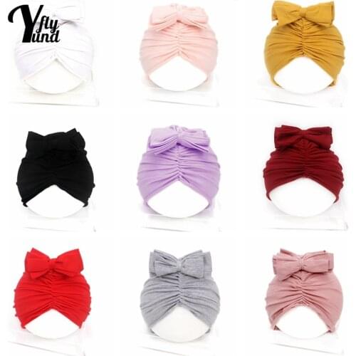 Yundfly Fashion Handmade Bowknot Baby Indian Hat Solid Color Bows Newborn Beanie Caps Kids Headwear Hair Accessories Photo Props