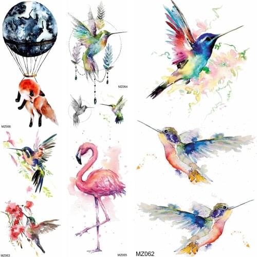Fashion Hummingbird Temporary Tattoos Fake Jewelry Planets Fox Flamingo Tattoo Decal Colorful Body Art Chest Arm Tatoo For Women