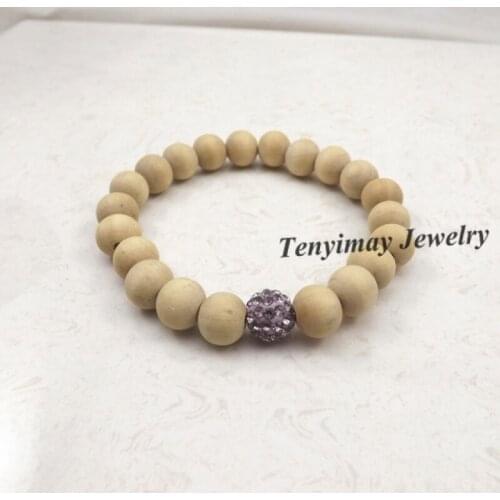 Fashion Light Purple Crystal Bracelet Original Wooden Beaded Bracelet For Promotion 20pcs/lot Free Shipping