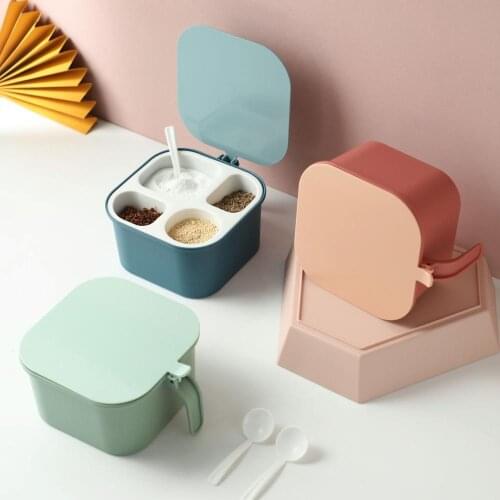 Multi Grids Seasoning Box Jar Salt Shaker Set Kitchen Combination Storage Box