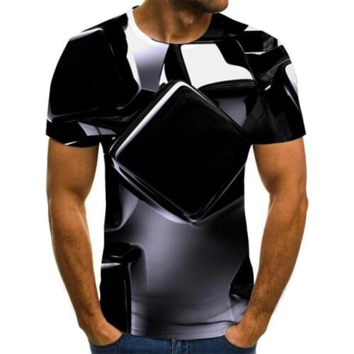 2020 new three-dimensional rotating mens T-shirt summer fashion short-sleeved 3D round neck tops square three-dimensional shirt