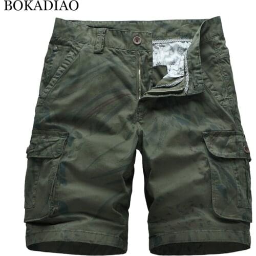 BOKADIAO Men casual Cotton Cargo Shorts Pocket summer fashion Loose Bermuda Beach Shorts male Army Military Tactical Short Pants
