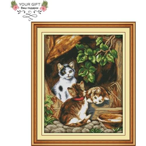 Joy Sunday DA098 14CT 11CT Counted and Stamped Home Decor Three Cats Needlework Needlepoint Embroidery DIY Cross Stitch kits