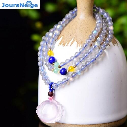 Wholesale Gray Moonlight Natural Stone Bracelets Beads with Fish Pendant Hand String for Men Women Crystal Bracelet Jewelry