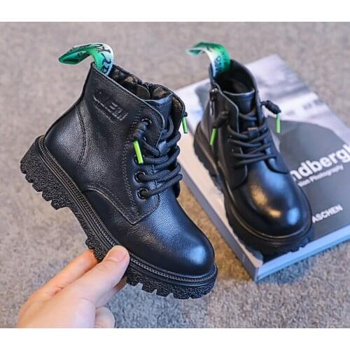 2021 Autumn Winter Kids Motorcycle Boots Children Leather Boots Baby Girls Ankle Boots Boys Soft Fashion Snow Toddler Boots