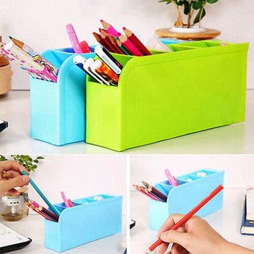 Durable Storage 4 Compartment Desktop Storage Box Organizer Plastic Cosmetic Makeup Desk Holder