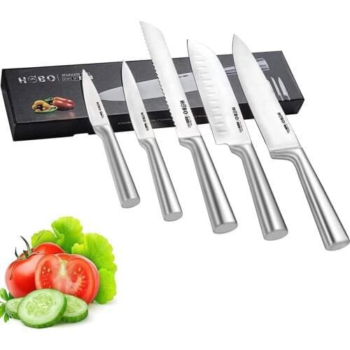 5PCS Stainless Steel Professional Knives Set 8'' Chef Knife Santoku For Fish Sushi Utility Paring Bread Japanese Cooking Tools