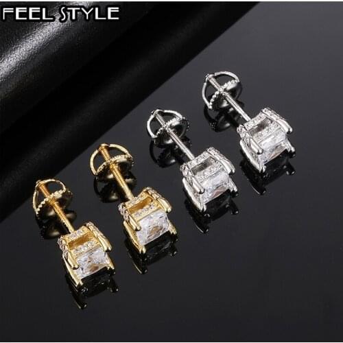 Hip Hip Micro 1Pair Pave Rhinestone CZ Stone Ice Out Stud Earring Bling Copper Earrings For Women Men Jewelry