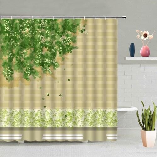 Green Leaves Plants Shower Curtain Modern Simple Living Room Decor Bathroom Bathing Curtains Washable With Hooks Home Screen