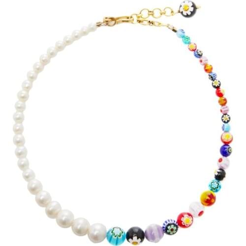 Printed Glass Beads Natural Pearl Necklace Bohemian Crystal Beads High Quality Naszyjnik Luxury Stackable Party Wedding Jewelry