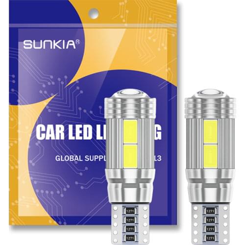 SUNKIA 2Pcs/Lot W5W T10 ERROR Free Interior White LED CANBUS 10-SMD 5630 with Lens Projector Aluminum Case bulbs Free Shipping