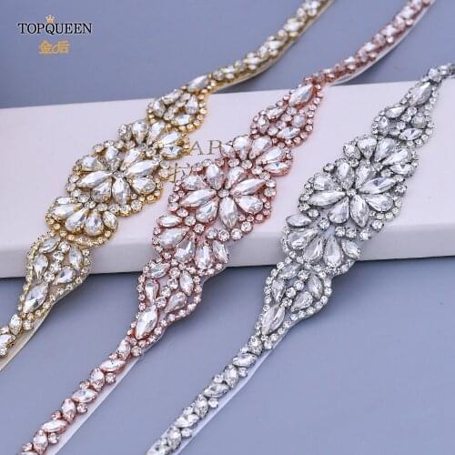 TOPQUEEN S489 Luxury Bridal Sash Belts Sparkly Belt for Dress Rhinestone Belt for Evening Dresses Strass Ribbon Waist Beads Belt