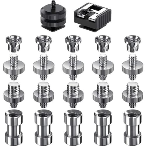 Camera Screw 22 Pcs 1/4 Inch and 3/8 Inch Converter Threaded Screws Adapter Mount Camera Hot Shoe Mount to 1/4 Set for Camera/T