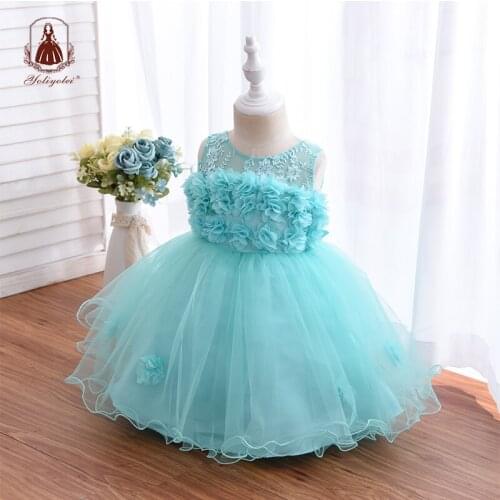 Yoliyolei 3D Flower Baby Dress for girls christening white Clothing Summer birthday 1 Year Embroidery Green Newborn Ball Gown
