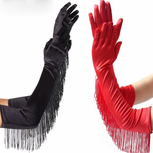 2020 Bridal Gloves Women Full Finger Elbow Long Satin White Black Red Wedding Party Dance Gloves Photography Accessory
