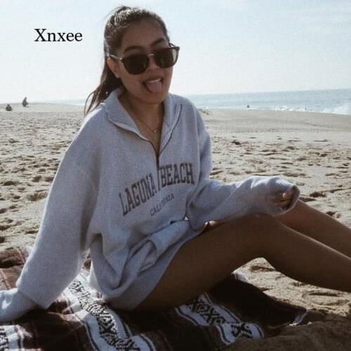 2021 Fall Womens Large Size Zipper Polo Stand Collar Casual Pullover New Teen Girl Letter Embroidered Sweatshirt