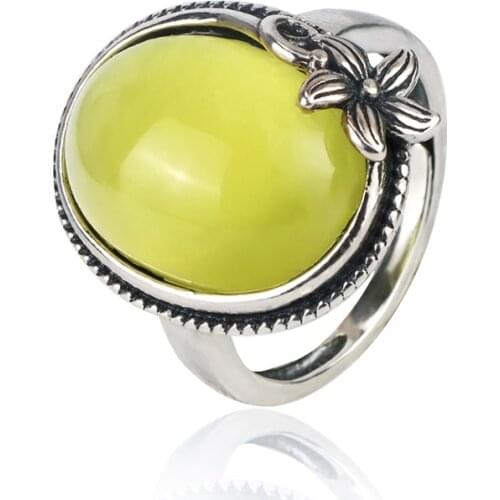 MELE Natural prehnite sterling silver rings for women,17X16mm 13ct Oval cut with high quality,Vintage flowers Statement Jewelry