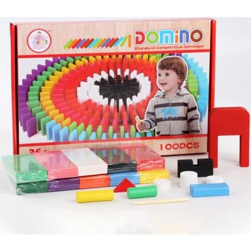 100 Wooden Domino Blocks Set Childrens Game Educational Toys Domino Racing Toy Games