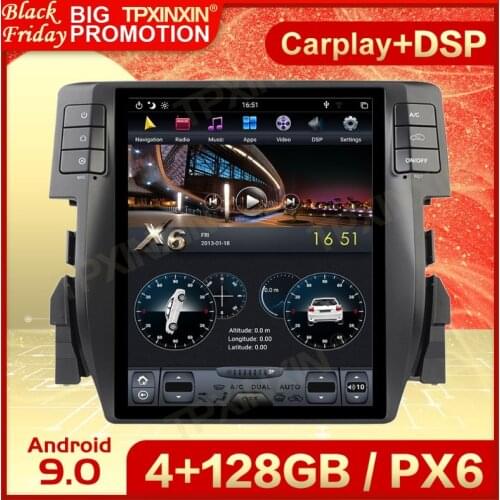 128G Carplay 2 Din Android 9 Tesla Stereo For Honda Civic 2016 2017 2018 2019 GPS IPS Auto Audio Radio Receiver Player Head Unit
